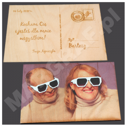 Pocztówka / kartka drewniana z fotonadrukiem i grawerowanym tekstem